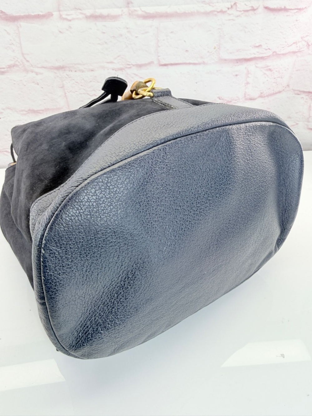 Gucci Navy Suede Bamboo Vintage Drawstring Backpack - Picture 6 of 15